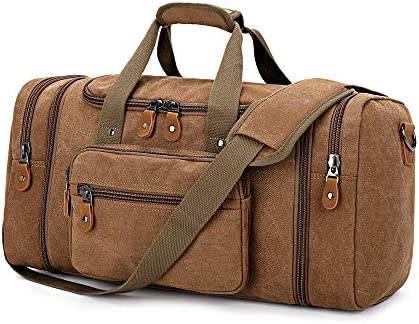 Gonex Canvas Duffle Bag for Travel, 50L Duffel Overnight Weekend Bag(Coffee)