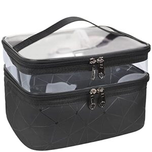 MKPCW Makeup Bags Double layer Travel Cosmetic Cases Make up Organizer Toiletry Bags (Black)