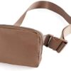 ODODOS Mini Belt Bag for Women and Men with Adjustable Strap Small Waist Pouch for Workout Travel Running Hiking, Rose Brown